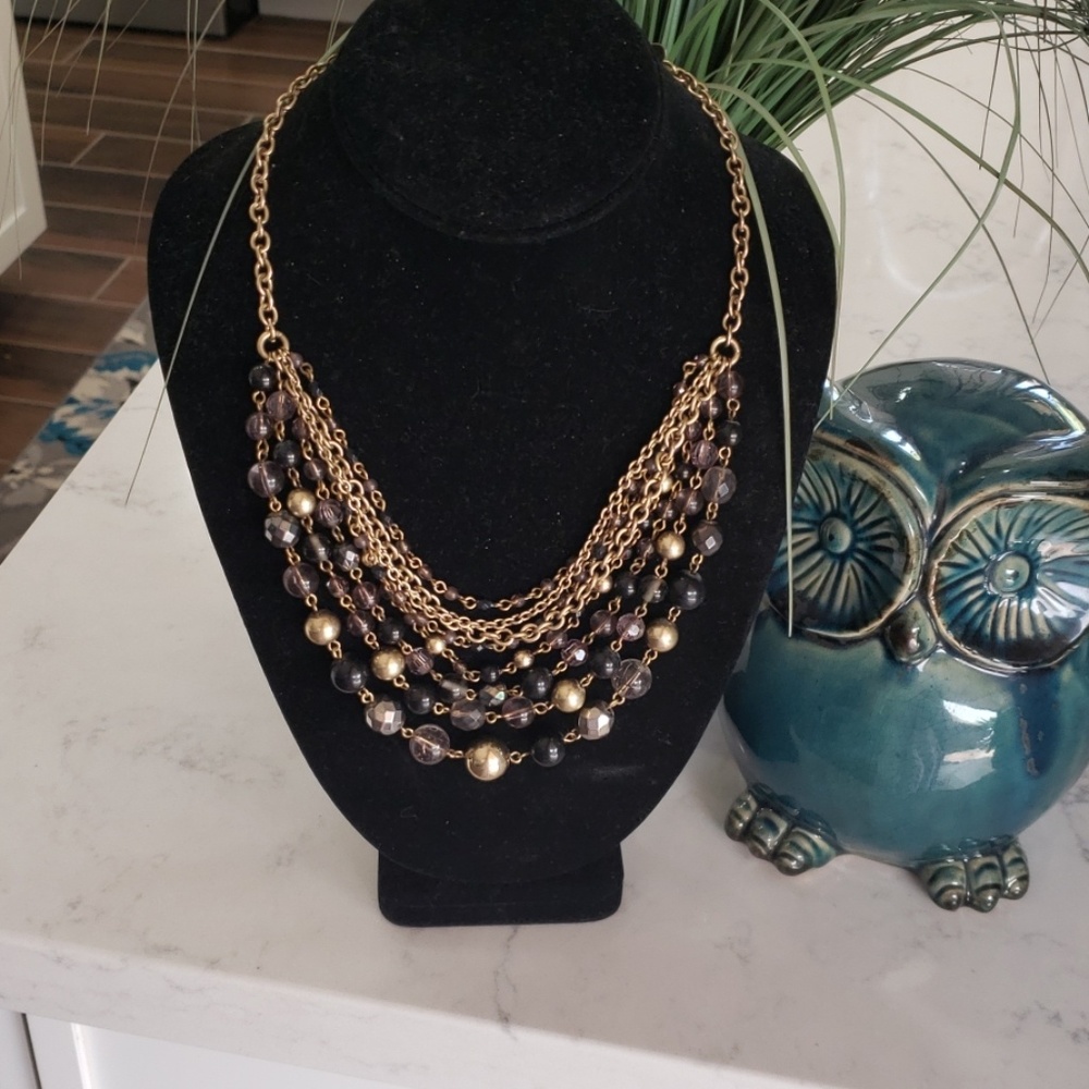 Multicolor Pearl With Gold Chain Layered Statement Chunky Necklace